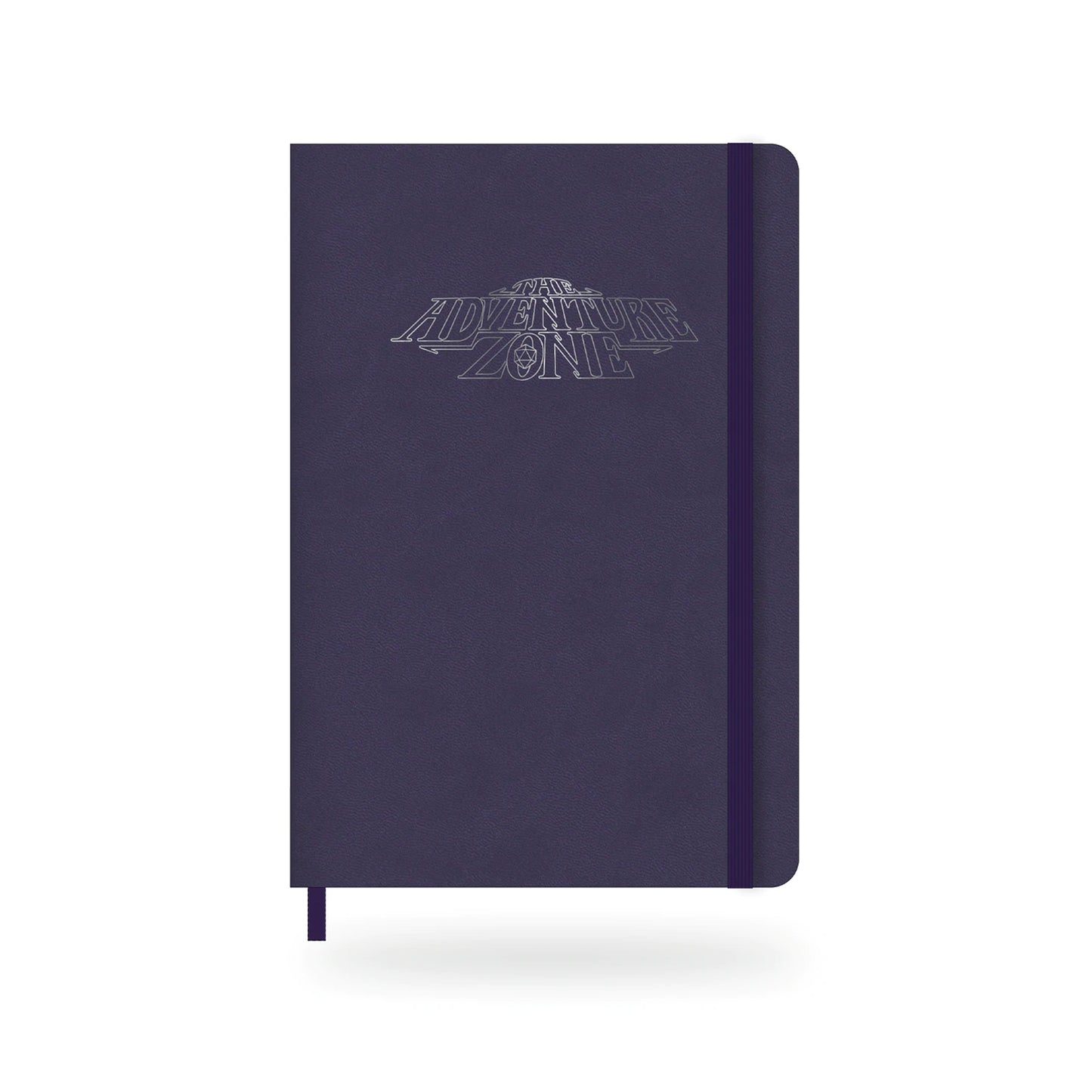 A purple notebook embossed with the TAZ logo. It has an elastic band holding it shut.